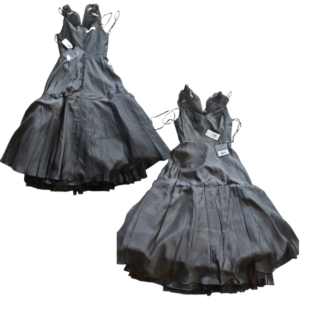 NWT Mac Duggal Black Embellised Tull Off The Shoulder Midi Dress Sz 2 - Picture 13 of 13